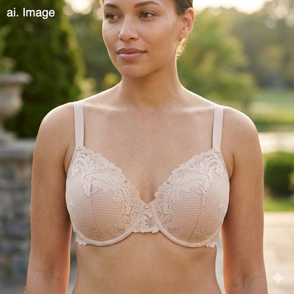 Le Mystère 36DD Lace Bra Blush Pink - Nude‎ Floral Underwire Minimalist Coquette